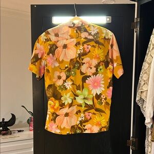 VINTAGE Floral Casual Button Down Shirt - Yellow, Pink, Brown